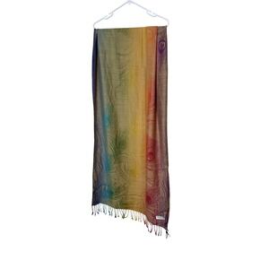 Pashmina Scarf Womens One Size Rainbow Peacock Feather Fringe Shawl Wrap